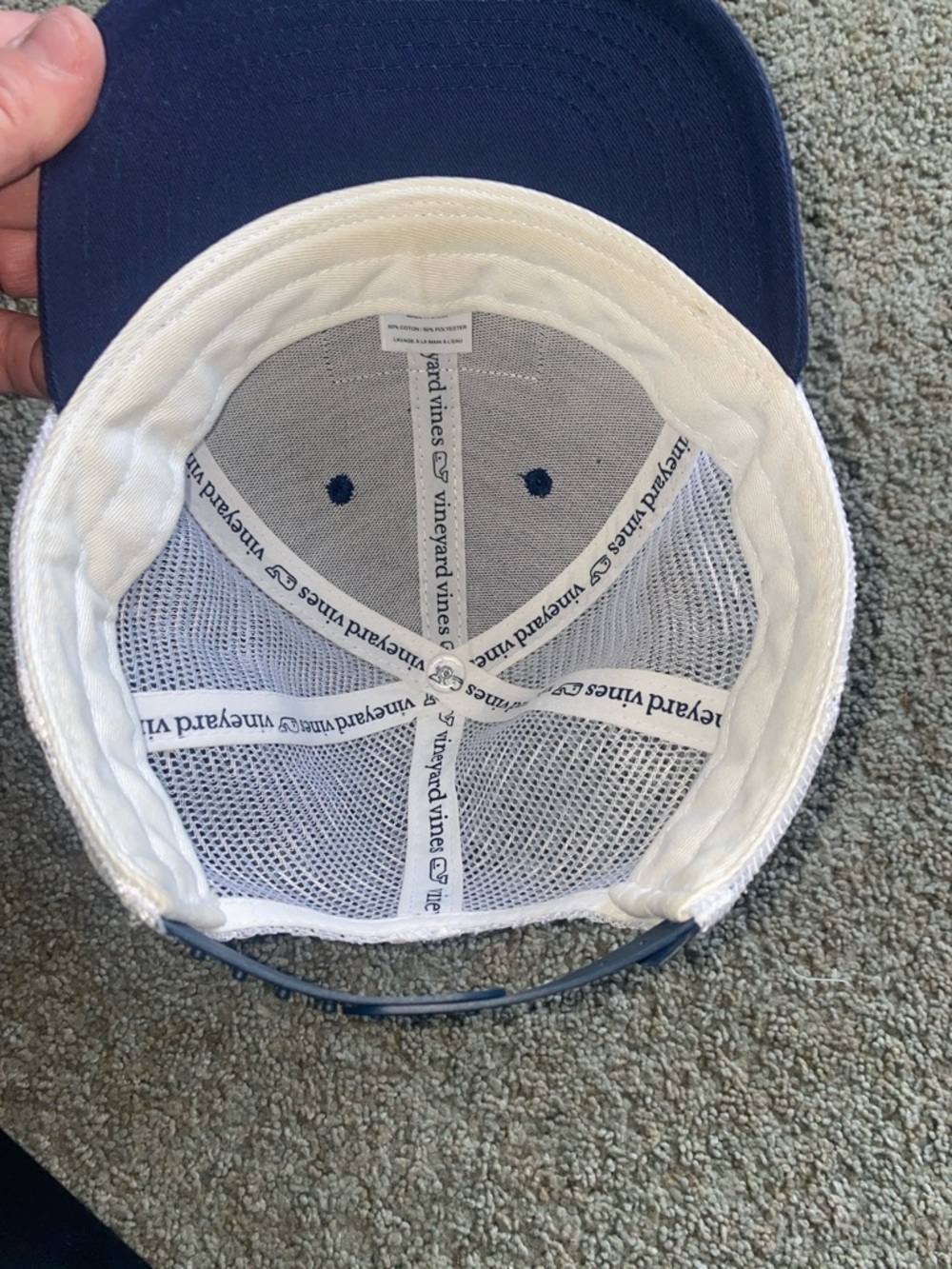 Kids Vineyard Vines Navy & White Mesh Trucker Hat with Red Whale Patch - Picture 3 of 3